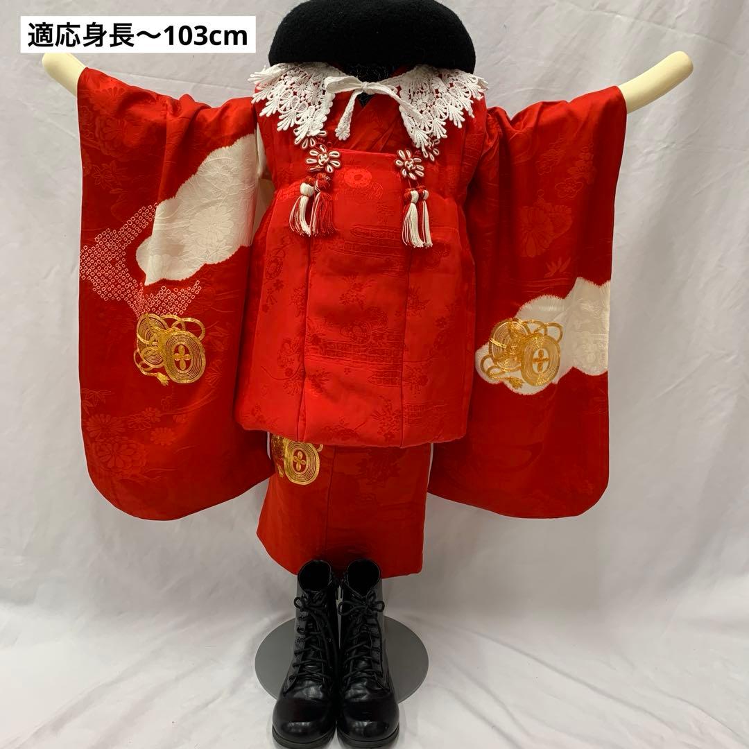 504agu4□七五三 三歳 女の子 着物&被布 金駒刺繍 絞り染め□状態良好