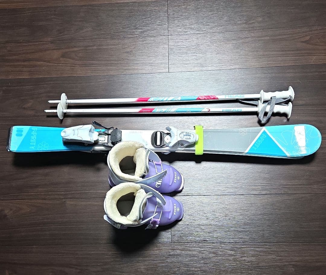 子供用カービングスキーセット板100cm　ストックHEAD 靴20cm