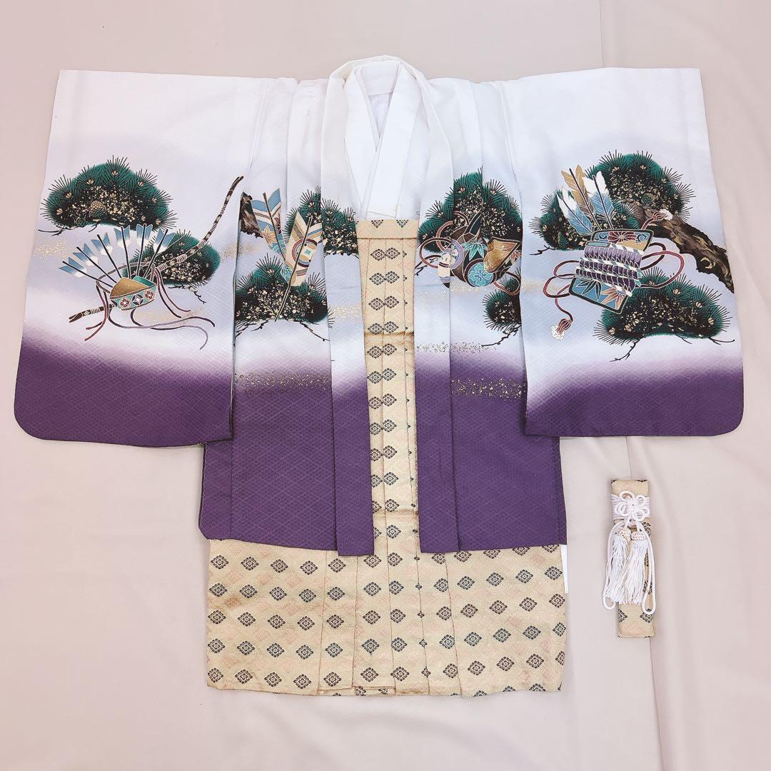 七五三5歳男の子　羽織袴セット　袴3種類付き　白