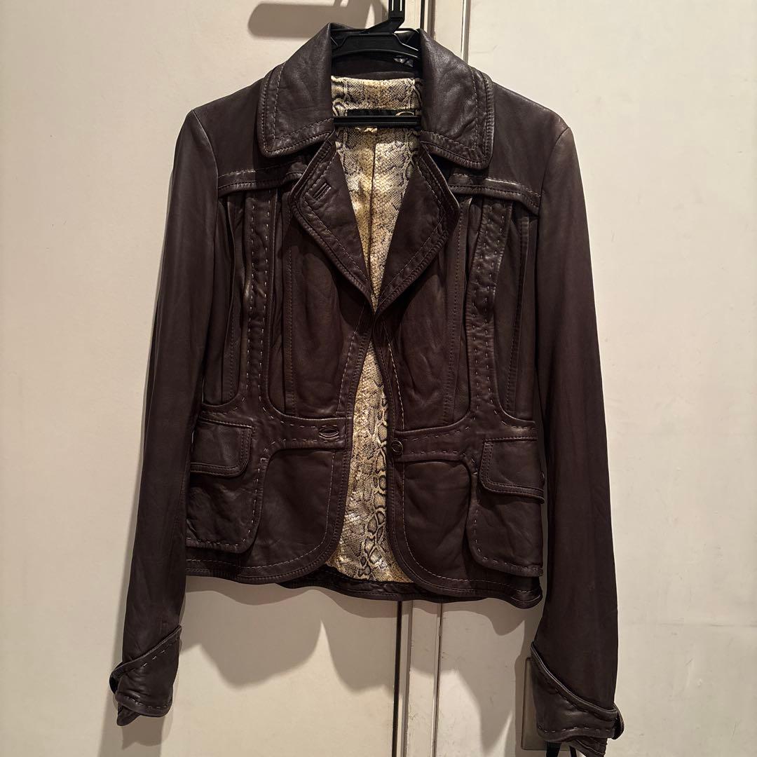 JUST Cavalli レザージャケット サイズ40 ダークブラウン