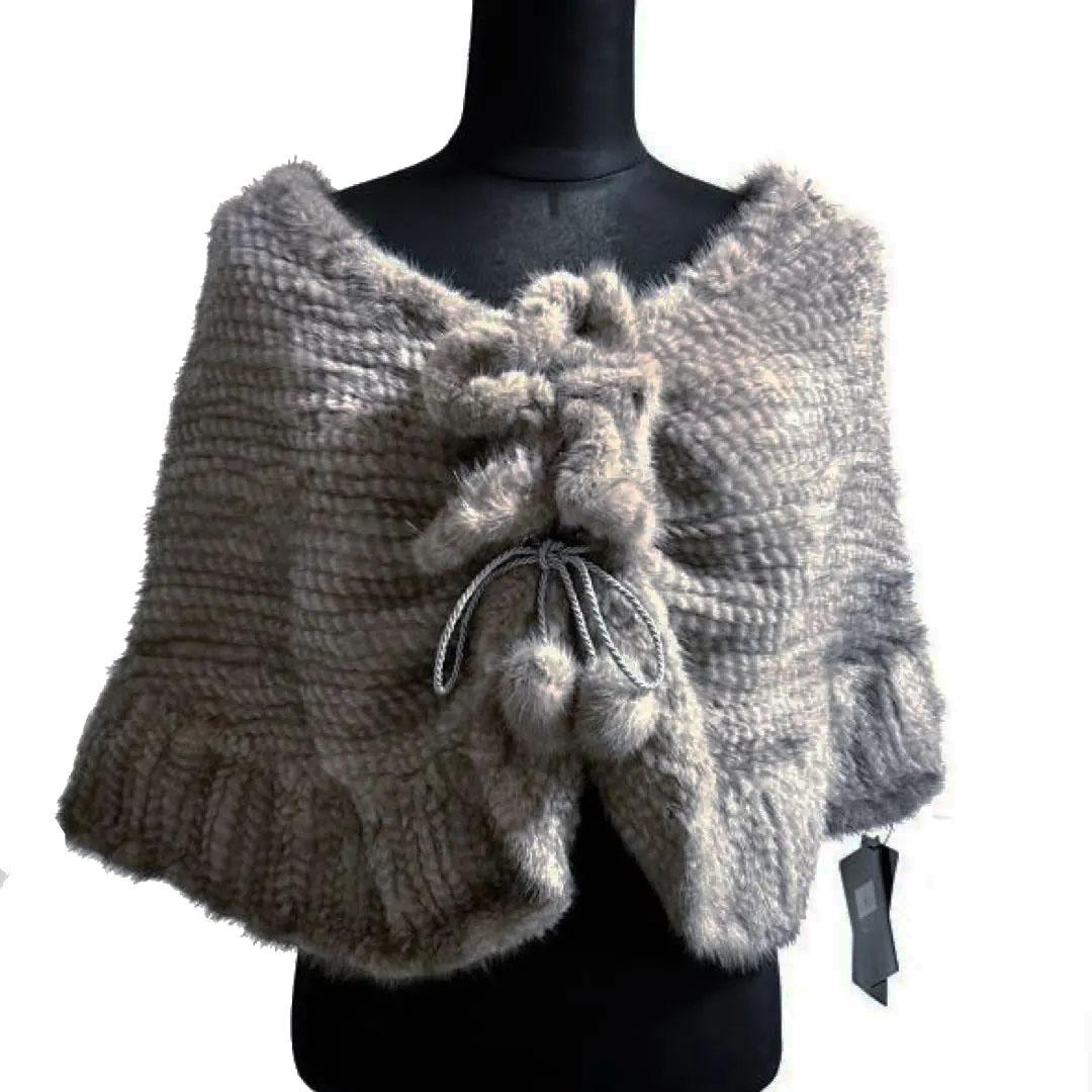 新品 MASABARDO ミンク ポンチョ ケープ 毛皮 ポンポン タグ付グレー