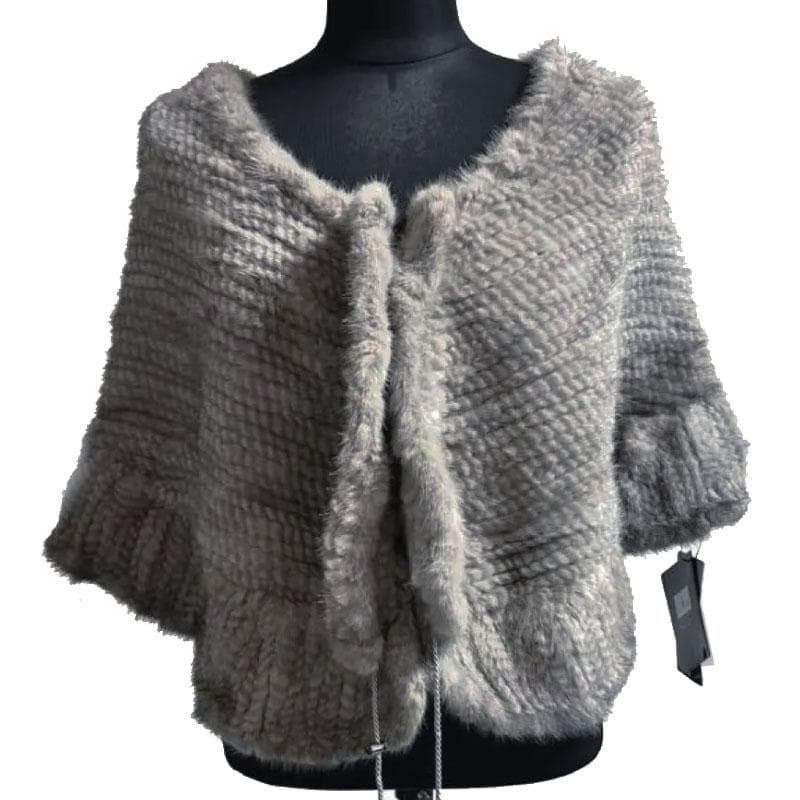 新品 MASABARDO ミンク ポンチョ ケープ 毛皮 ポンポン タグ付グレー