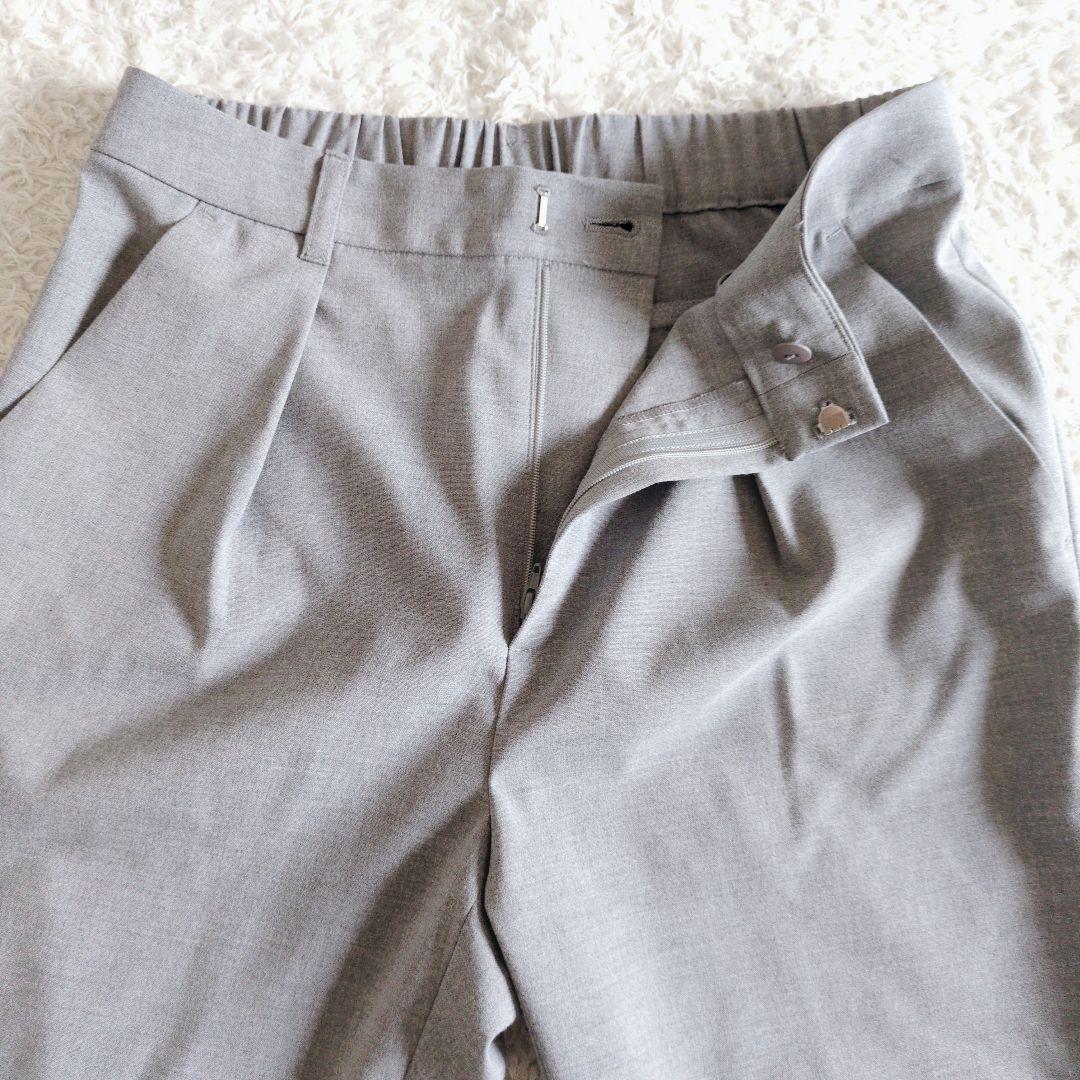 アンタイトル　洗える　キャリーマン　ノーカラーパンツスーツ　セットアップ　グレー