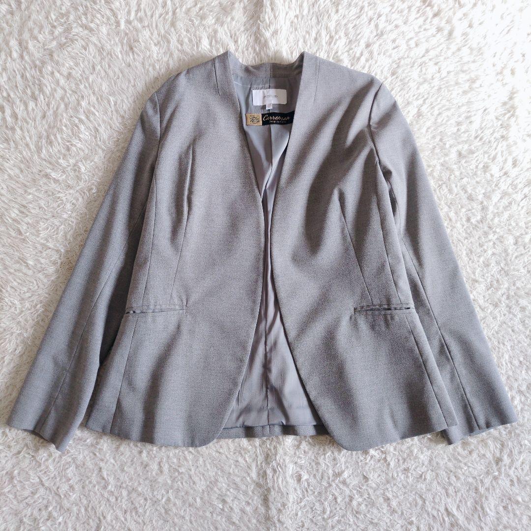 アンタイトル　洗える　キャリーマン　ノーカラーパンツスーツ　セットアップ　グレー