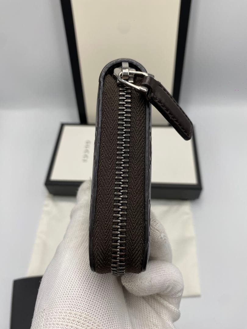美品　グッチ　GUCCI　シマレザー　ブラウン　長財布　ラウンド　ファスナー