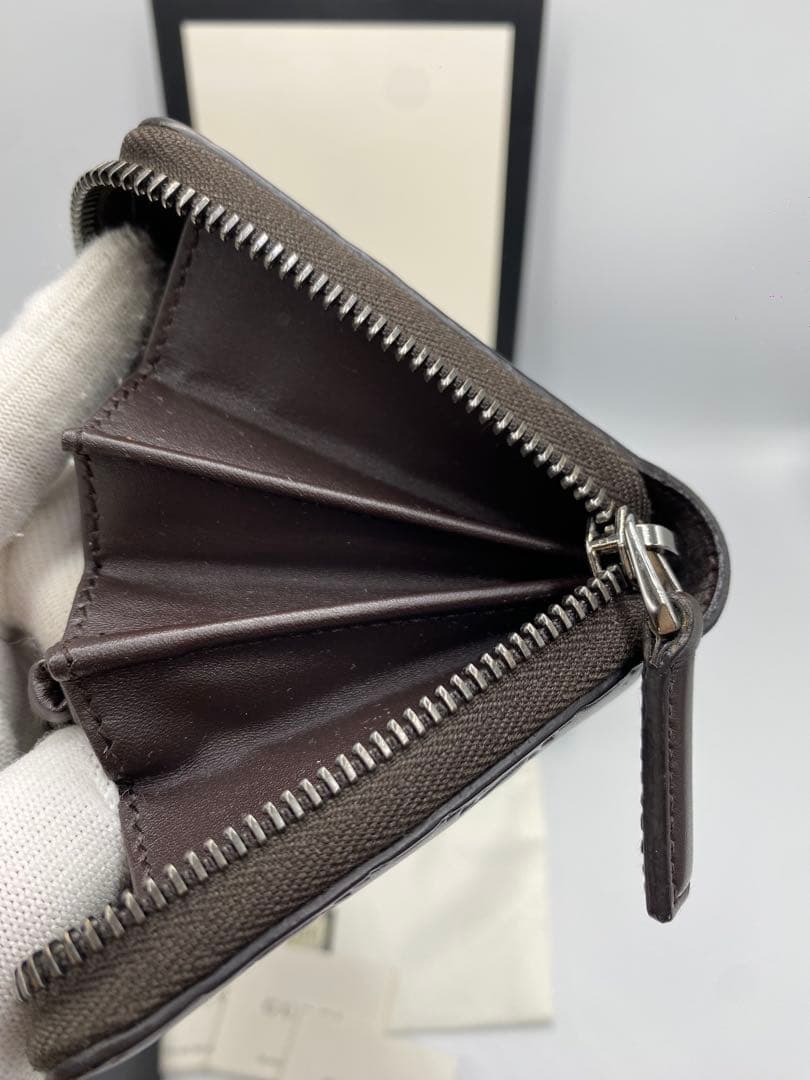 美品　グッチ　GUCCI　シマレザー　ブラウン　長財布　ラウンド　ファスナー