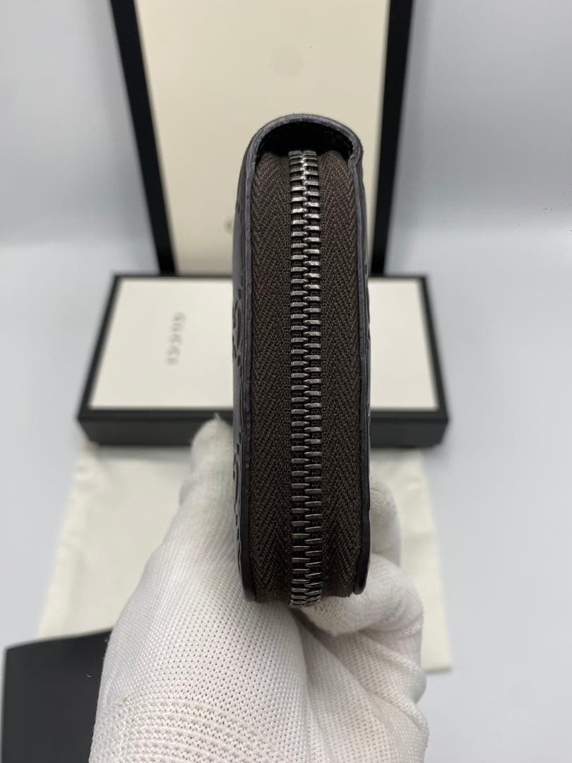 美品　グッチ　GUCCI　シマレザー　ブラウン　長財布　ラウンド　ファスナー