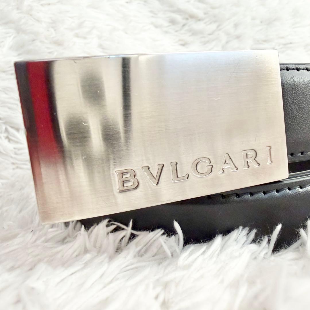 【美品】ブルガリ ベルト プレート ロゴマニア シルバー金具 ブラック