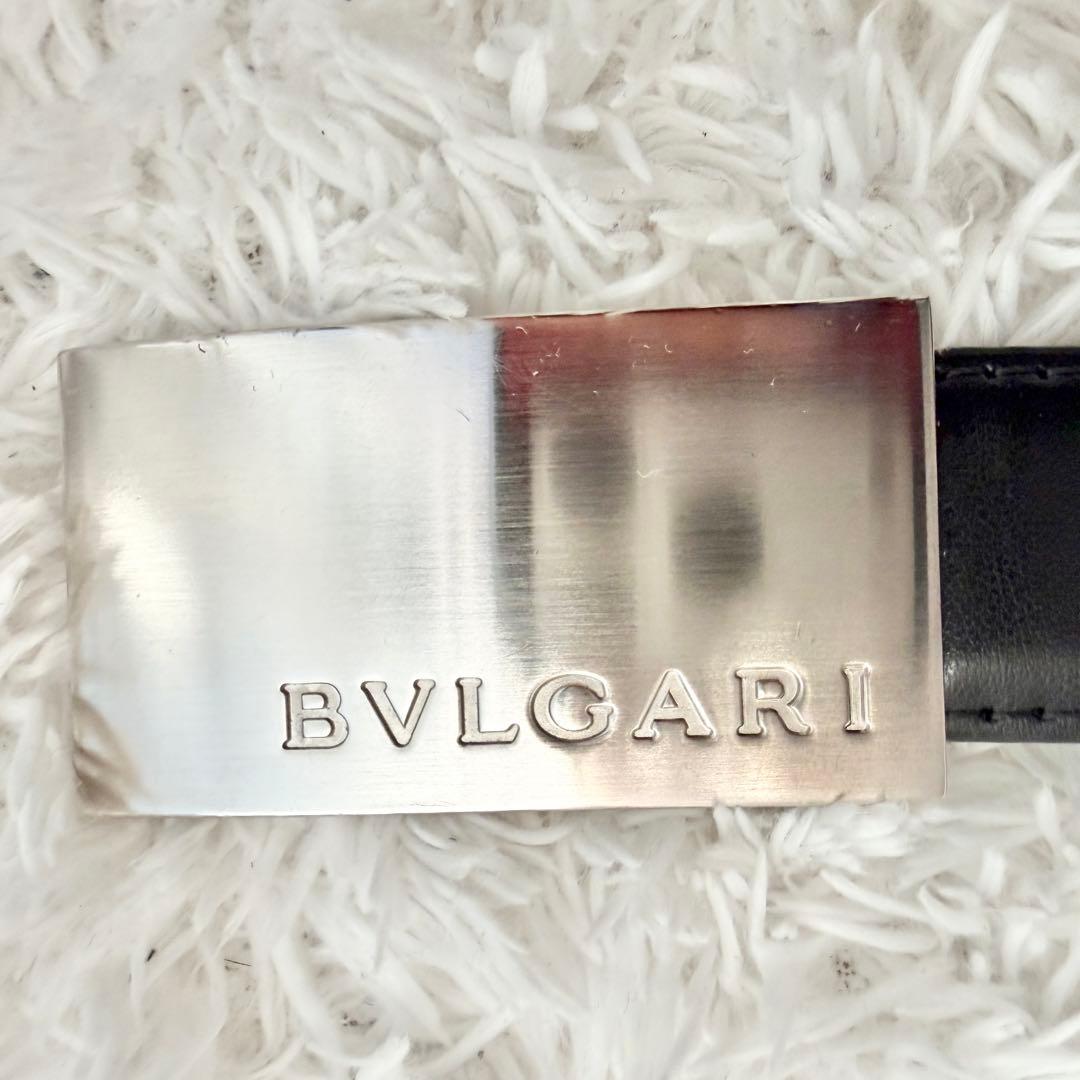 【美品】ブルガリ ベルト プレート ロゴマニア シルバー金具 ブラック