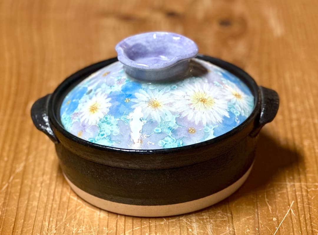 値下げ　新品　工房ゆずりは　６号土鍋　直火IHOK　花友禅　一人用　萬古焼