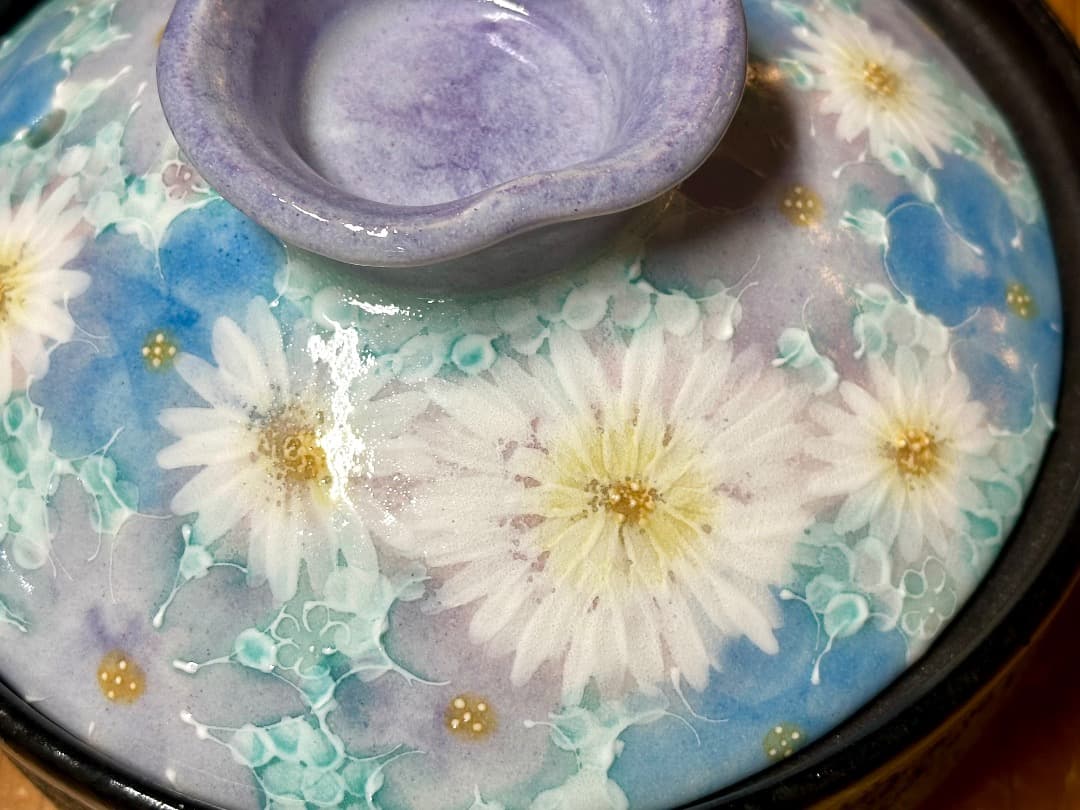 値下げ　新品　工房ゆずりは　６号土鍋　直火IHOK　花友禅　一人用　萬古焼