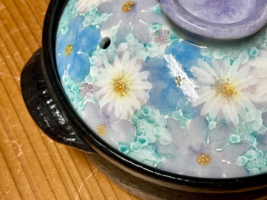 値下げ　新品　工房ゆずりは　６号土鍋　直火IHOK　花友禅　一人用　萬古焼