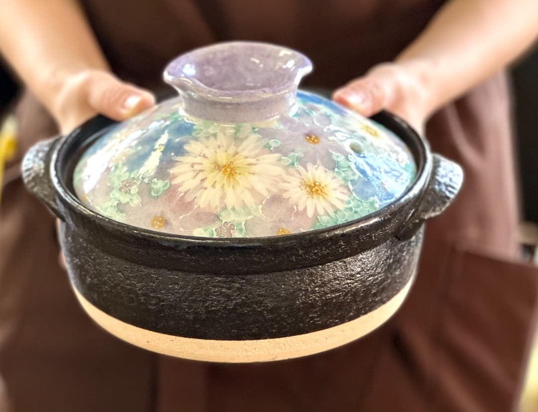 値下げ　新品　工房ゆずりは　６号土鍋　直火IHOK　花友禅　一人用　萬古焼