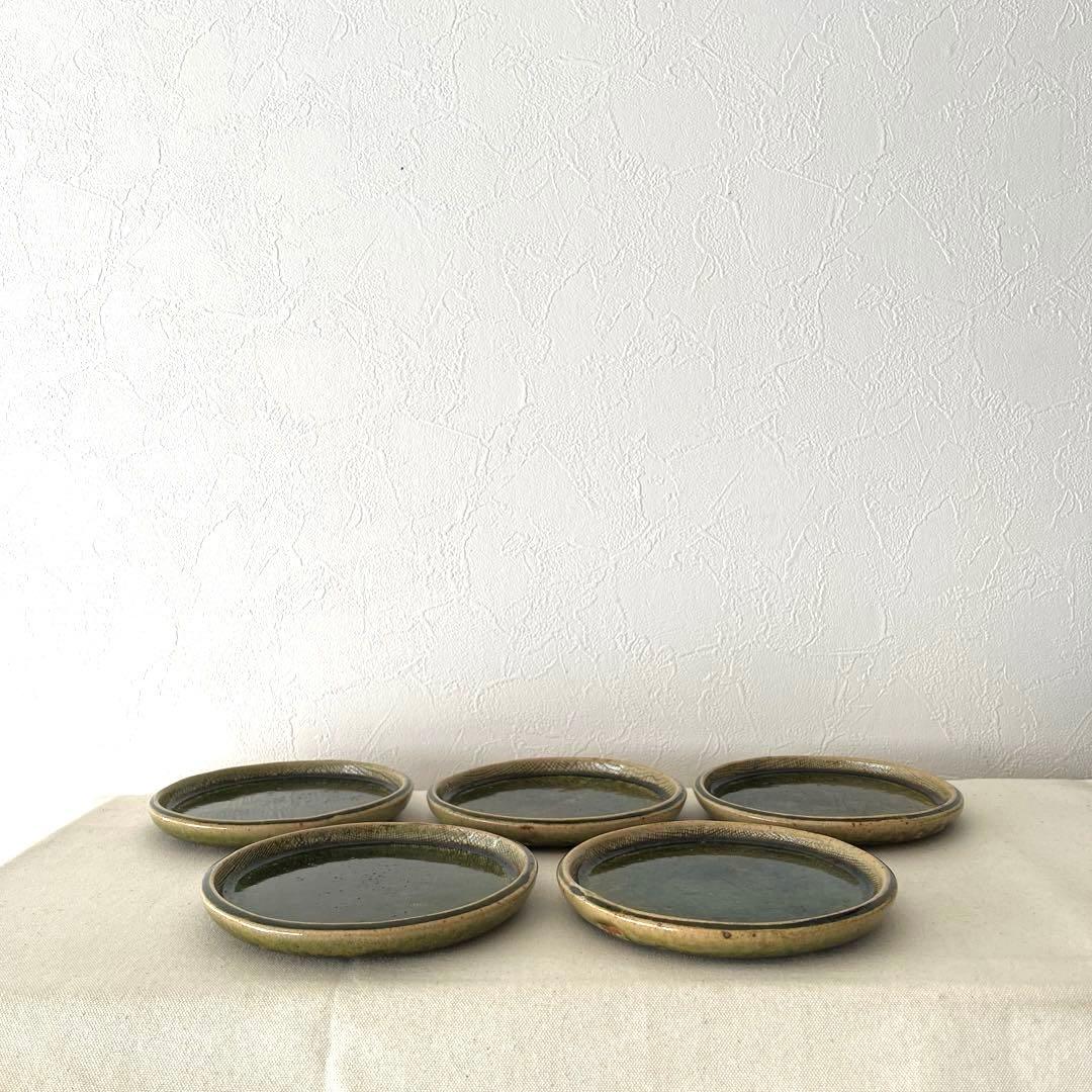 M787 ○織部焼　作家さん　丸プレート【5枚】未使用