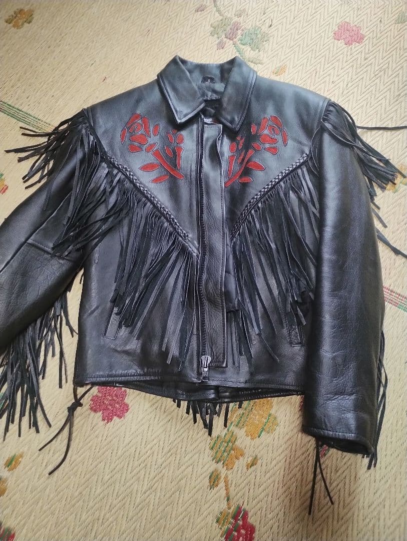 First フリンジ付きレザージャケット S