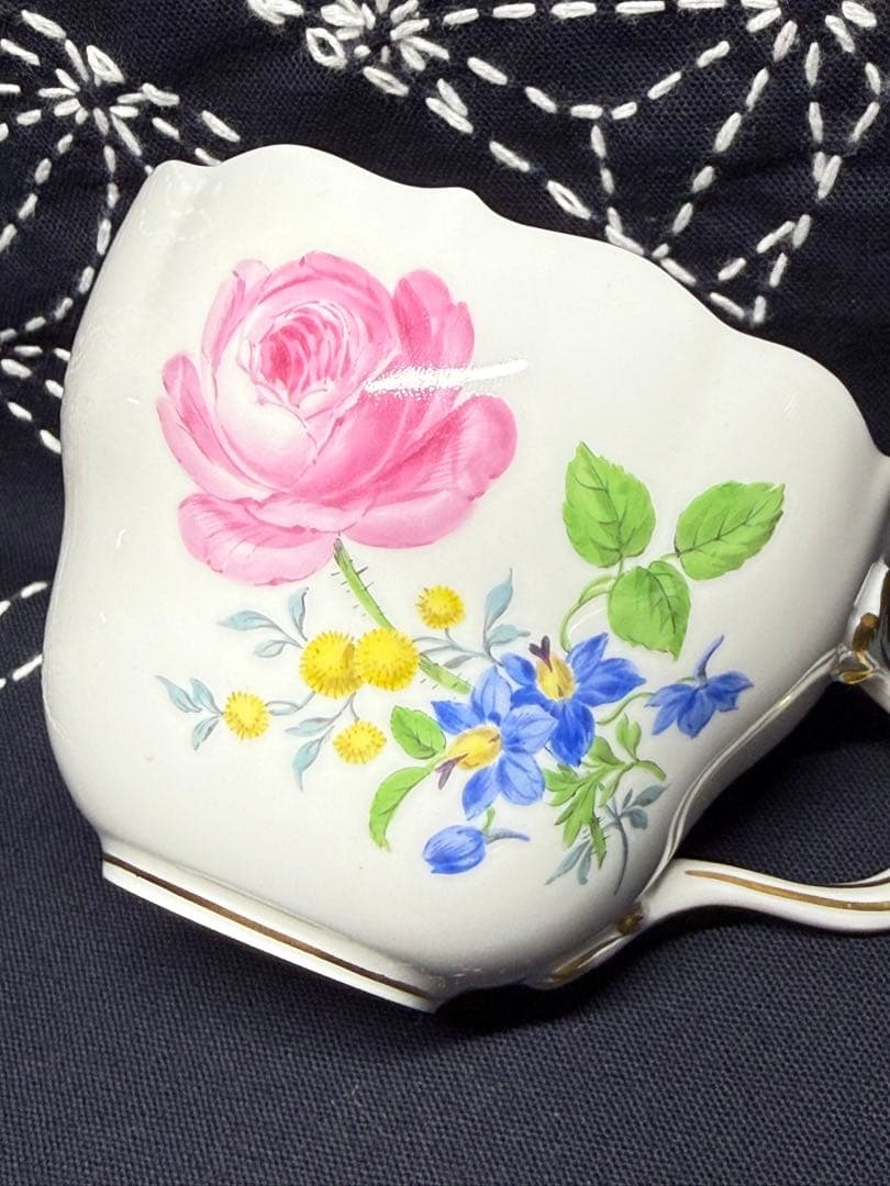 マイセン　三つ花（ピンクローズ）　カップ＆ソーサー＆プレート