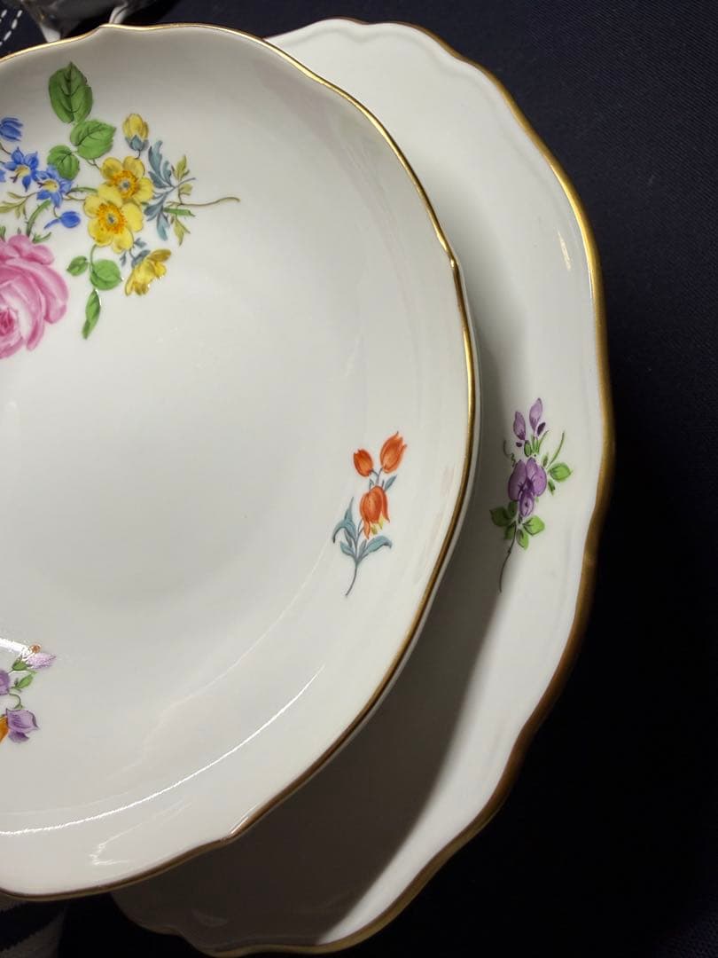 マイセン　三つ花（ピンクローズ）　カップ＆ソーサー＆プレート