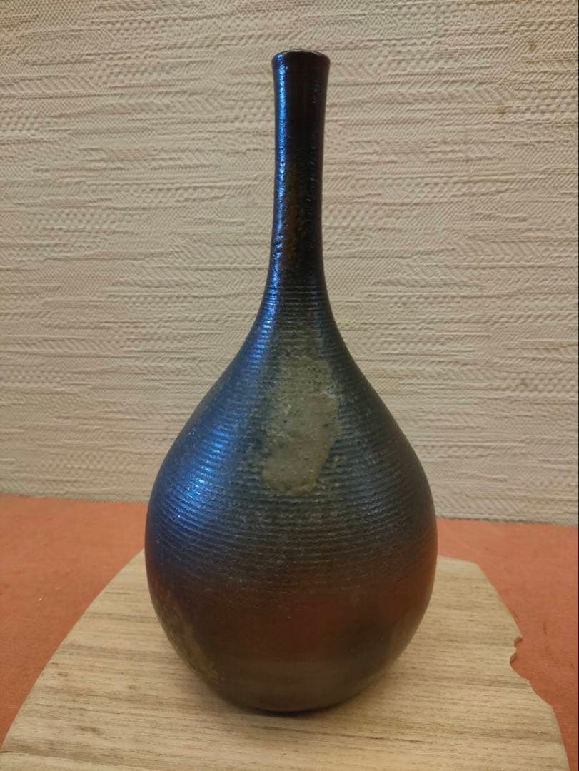 古備前 糸巻き 細首 一輪花入 茶道具 木箱付