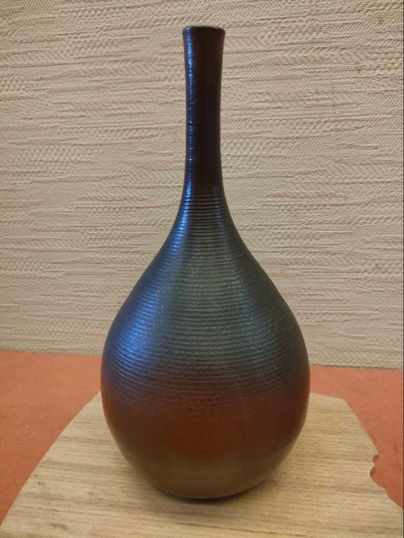 古備前 糸巻き 細首 一輪花入 茶道具 木箱付