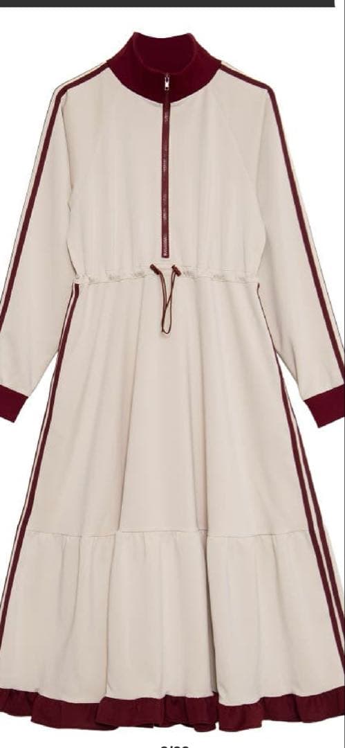 プニュズ　フリルジャージーワンピース アイボリー/ボルドー サイズ3