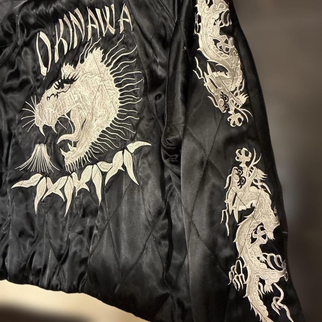 スカジャンフェードOKINAWA虎ドラゴン刺繍サテンフェード