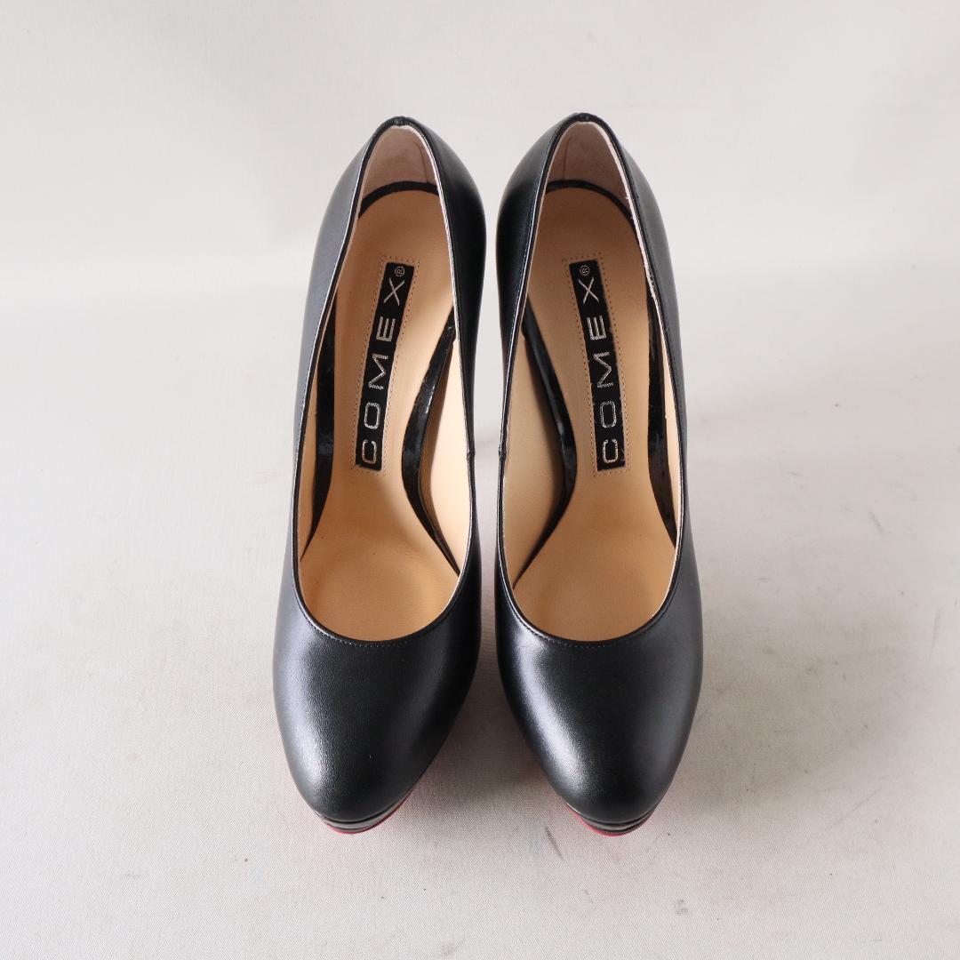 未使用現行モデルコメックス　ラウンドトウダブルストームパンプス　黒　23.5cm