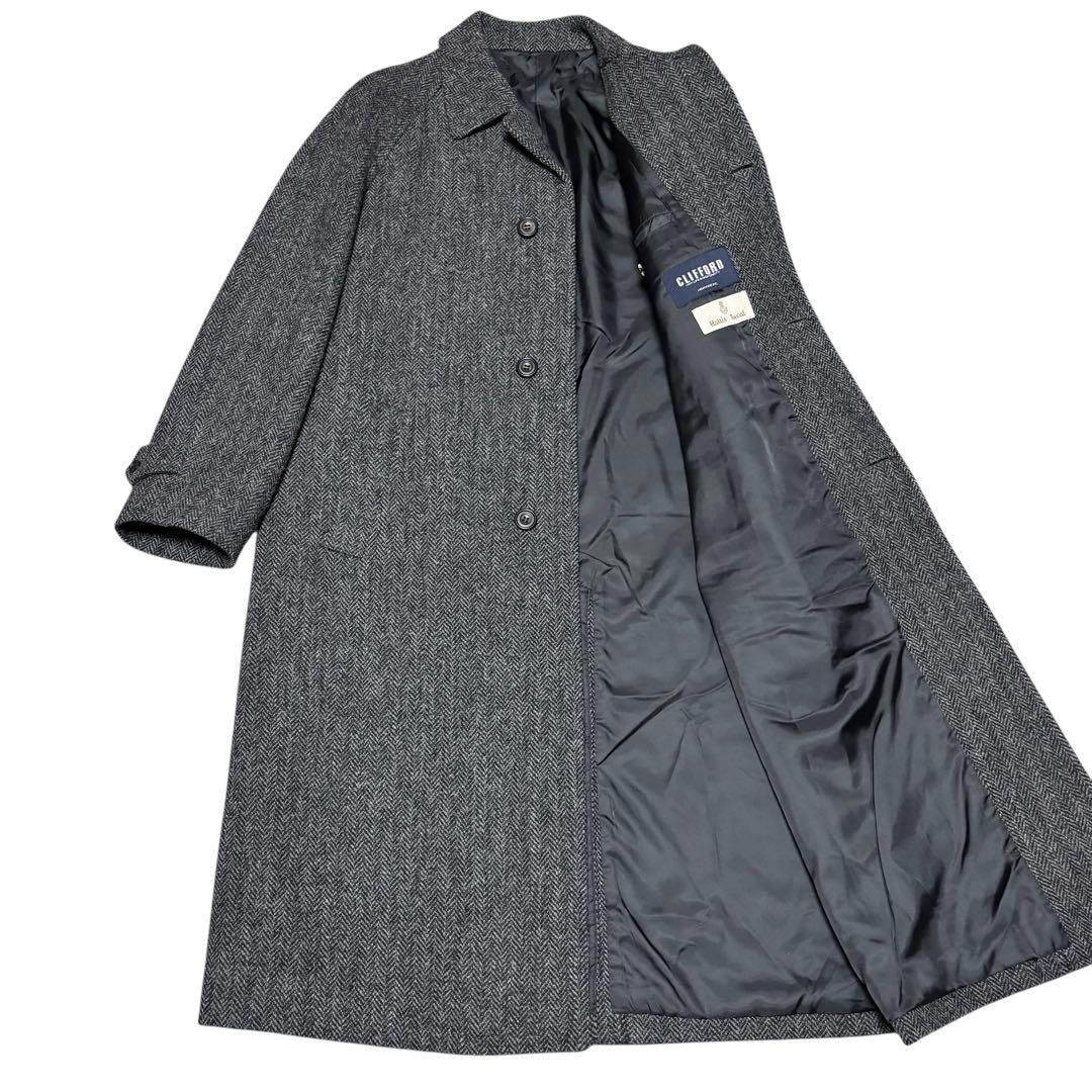 極美品 HARRIS TWEED ハリスツイード ロングコート ヘリンボーン