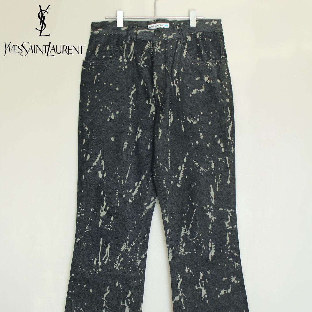 希少 サンローラン 美品 総柄 フレアデニムパンツ YSL メンズブランド古着L