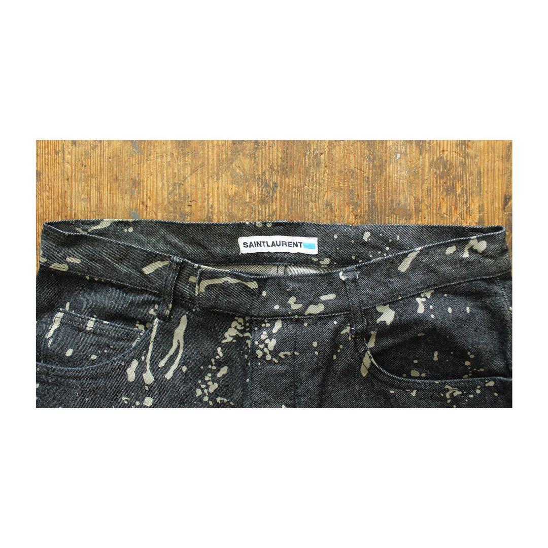 希少 サンローラン 美品 総柄 フレアデニムパンツ YSL メンズブランド古着L