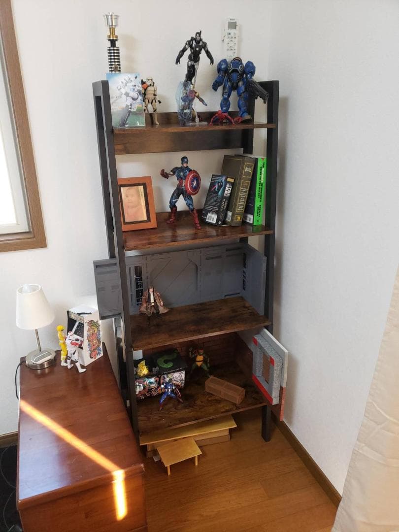 オープンラック 4段 シェルフ 木目天板 スチール脚 組立簡単