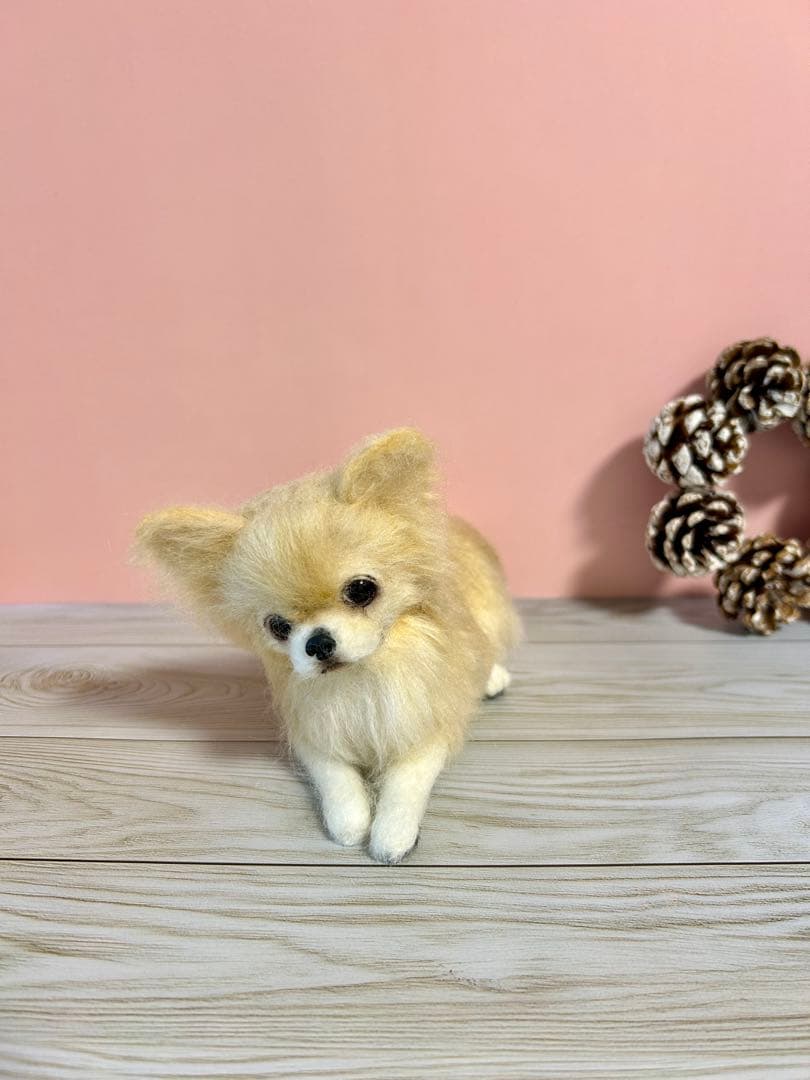 ちびもか　羊毛フェルト　リラックスチワワちゃん　クリーム系　no.16