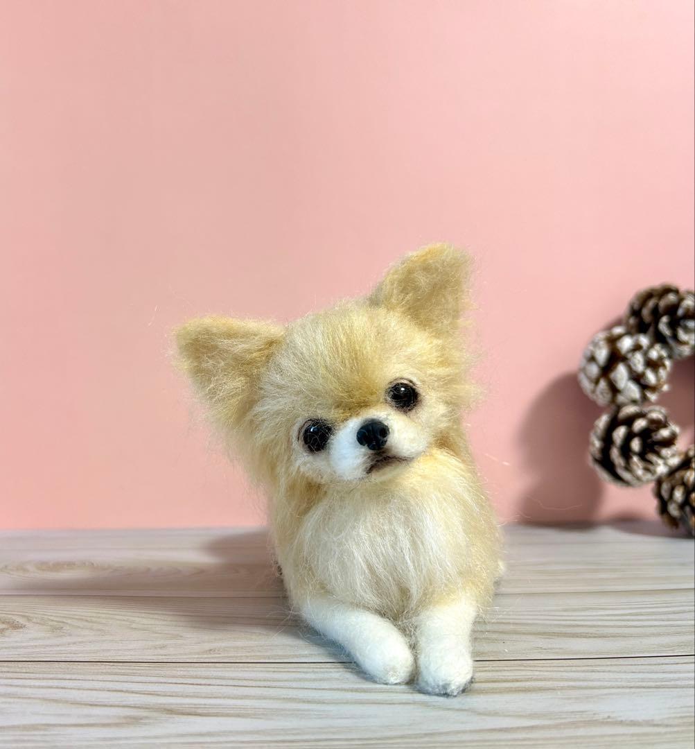 ちびもか　羊毛フェルト　リラックスチワワちゃん　クリーム系　no.16