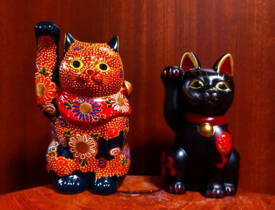 招き猫 ２点セット 九谷焼＆古色大正 新品 箱付き