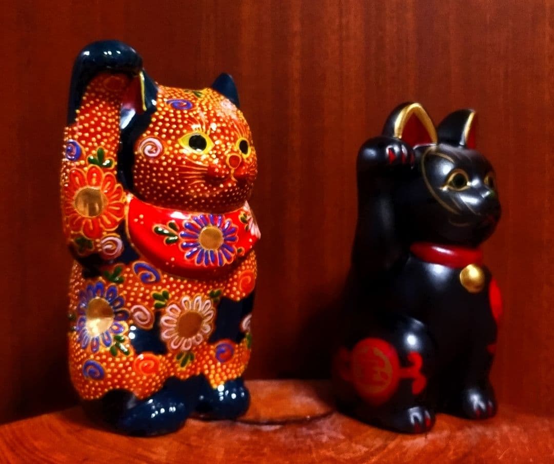 招き猫 ２点セット 九谷焼＆古色大正 新品 箱付き