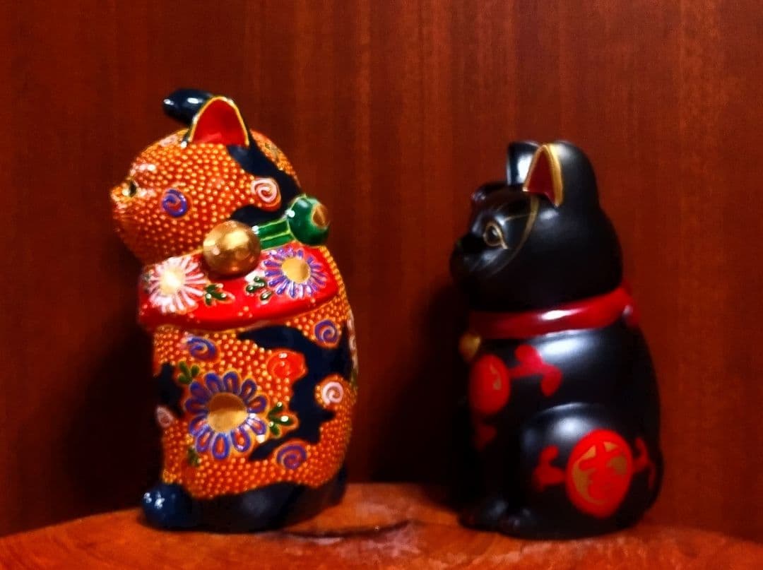 招き猫 ２点セット 九谷焼＆古色大正 新品 箱付き