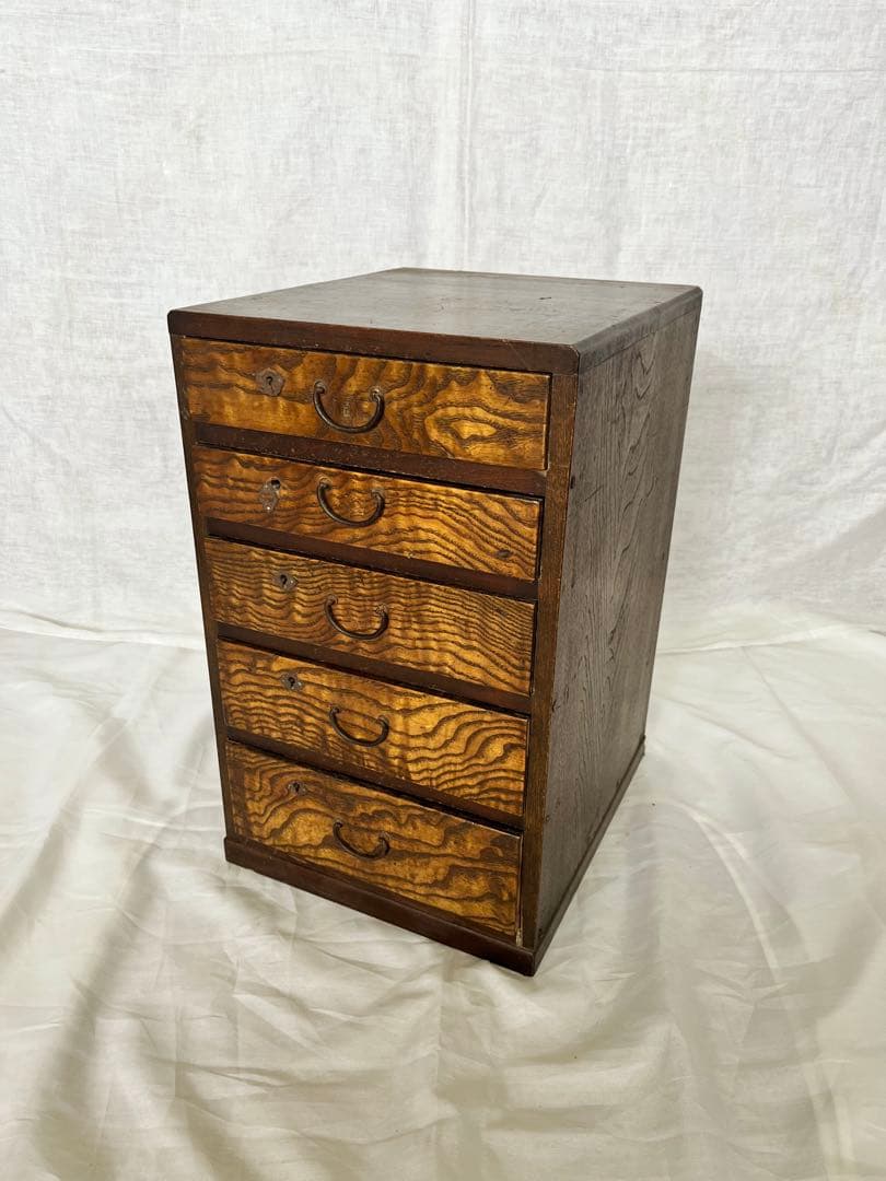 【アンティーク】虎木目 5杯 小引出し 書類ケース 無垢材 古家具 古民具