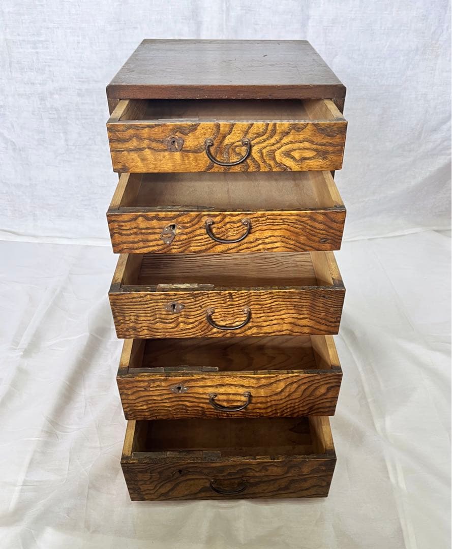 【アンティーク】虎木目 5杯 小引出し 書類ケース 無垢材 古家具 古民具