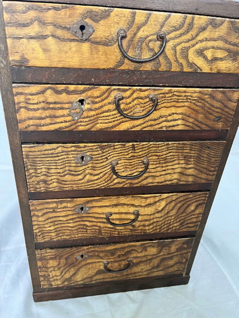 【アンティーク】虎木目 5杯 小引出し 書類ケース 無垢材 古家具 古民具