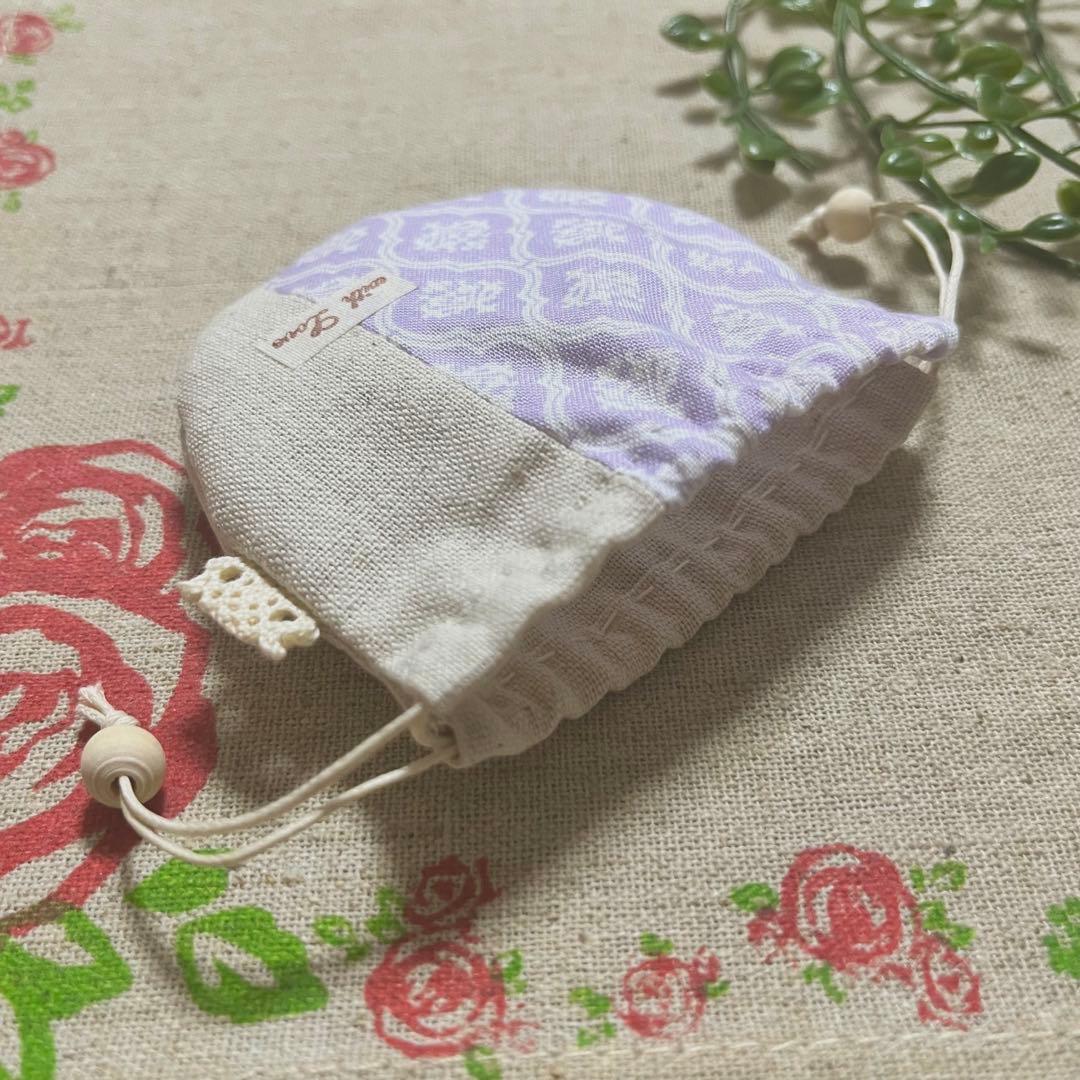 No.2304-18 手のひら巾着サシェ 香り袋 モロッカン＊紫 ローズ刺繍