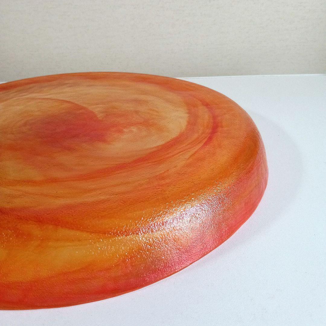 上越クリスタル オレンジマーブルガラス皿 直径約41cm 丸水盤　希少！
