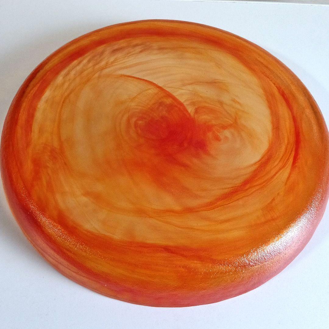 上越クリスタル オレンジマーブルガラス皿 直径約41cm 丸水盤　希少！