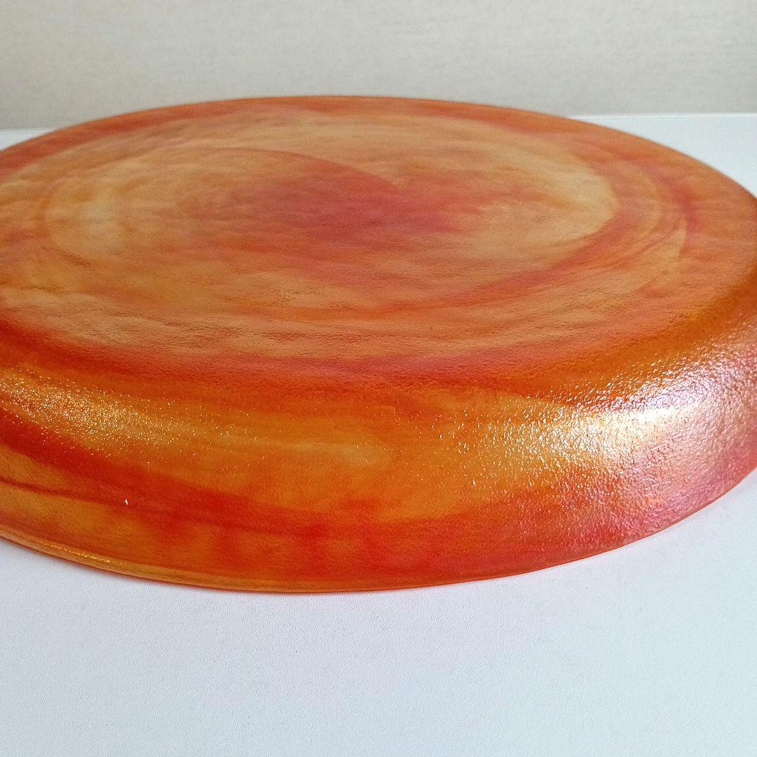 上越クリスタル オレンジマーブルガラス皿 直径約41cm 丸水盤　希少！