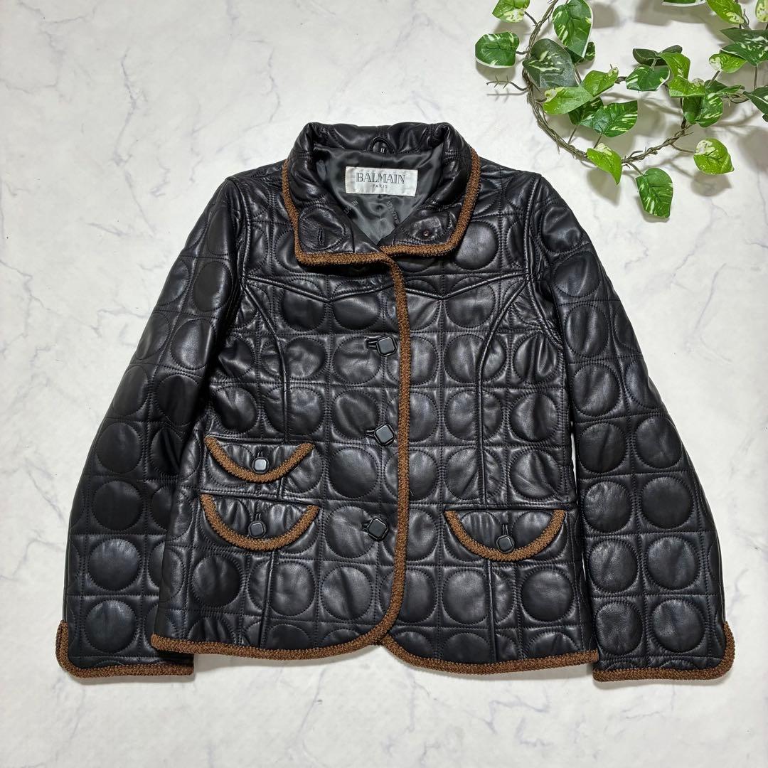 美品✨BALMAN ラムレザー キルティングジャケット ヴィンテージ 黒 L相当