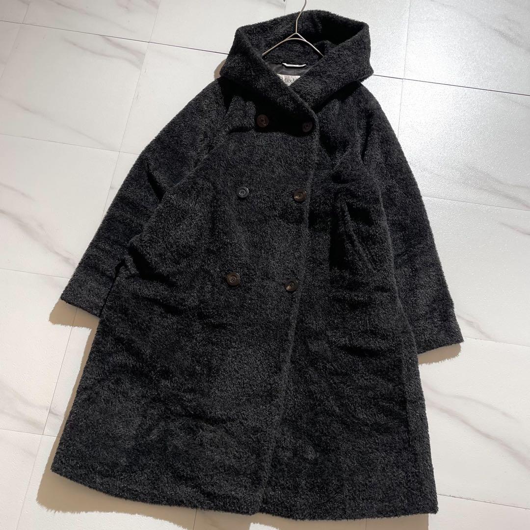 【美品】マックスマーラ フーデッドロングコート アルパカ 白タグ Lサイズ