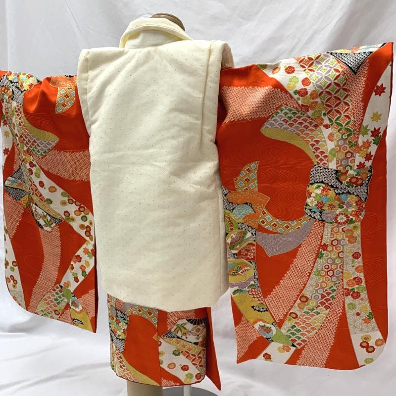 601ag9□七五三 三歳 女児 着物&被布 金彩 束ね熨斗□状態良好