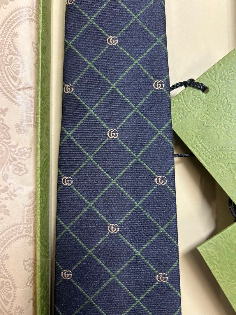 【完全未開封新品】GUCCI ネイビー ダイヤモンドパターン ネクタイ