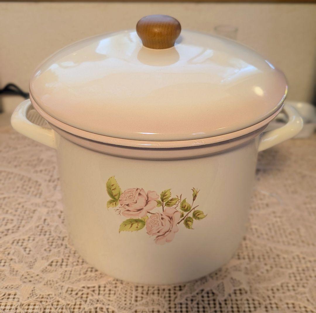 旧イマン imane ダイアナローズ ホーロー 両手パスタ鍋 ステンレスザル付き