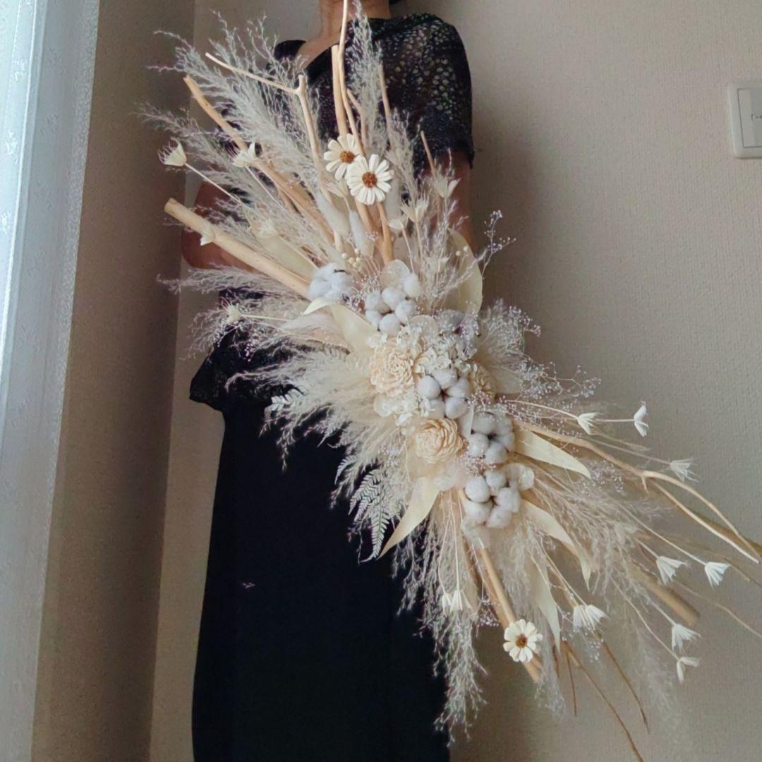 横長スワッグ　90㌢　ホワイト系　shopディスプレイ　ドライフラワー　送料込み