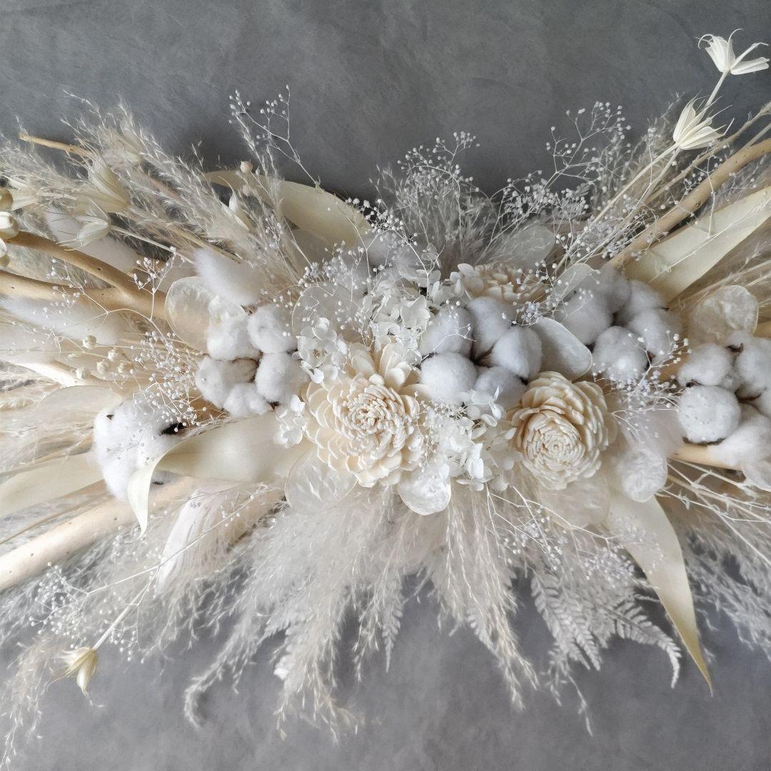 横長スワッグ　90㌢　ホワイト系　shopディスプレイ　ドライフラワー　送料込み