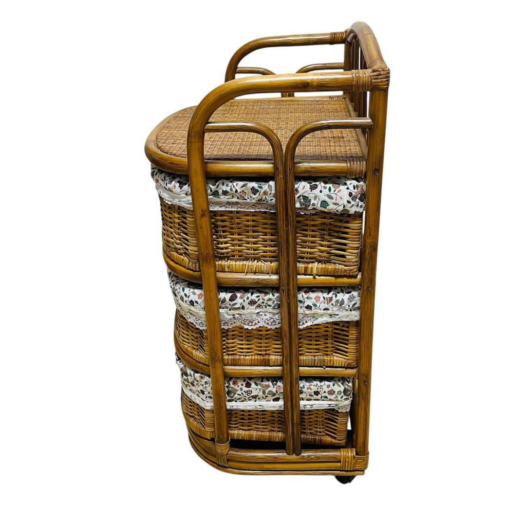 【良品】ラタン チェスト 3段 キャスター付き 籐 レトロ